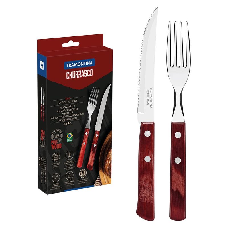 Faqueiro Tramontina Churrasco 12 P s Inox Polywood Vermelho 0