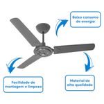 Ventilador de Teto Tron Eco San  3 P s  Grafite - 51 01-1016 220V 3