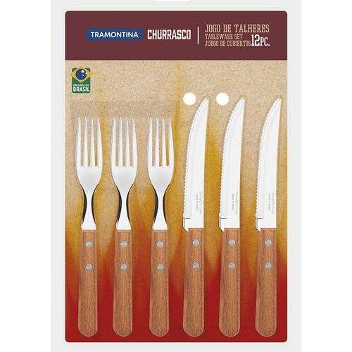 Faqueiro Tramontina Churrasco 12 Pçs Inox Madeira 22399/030