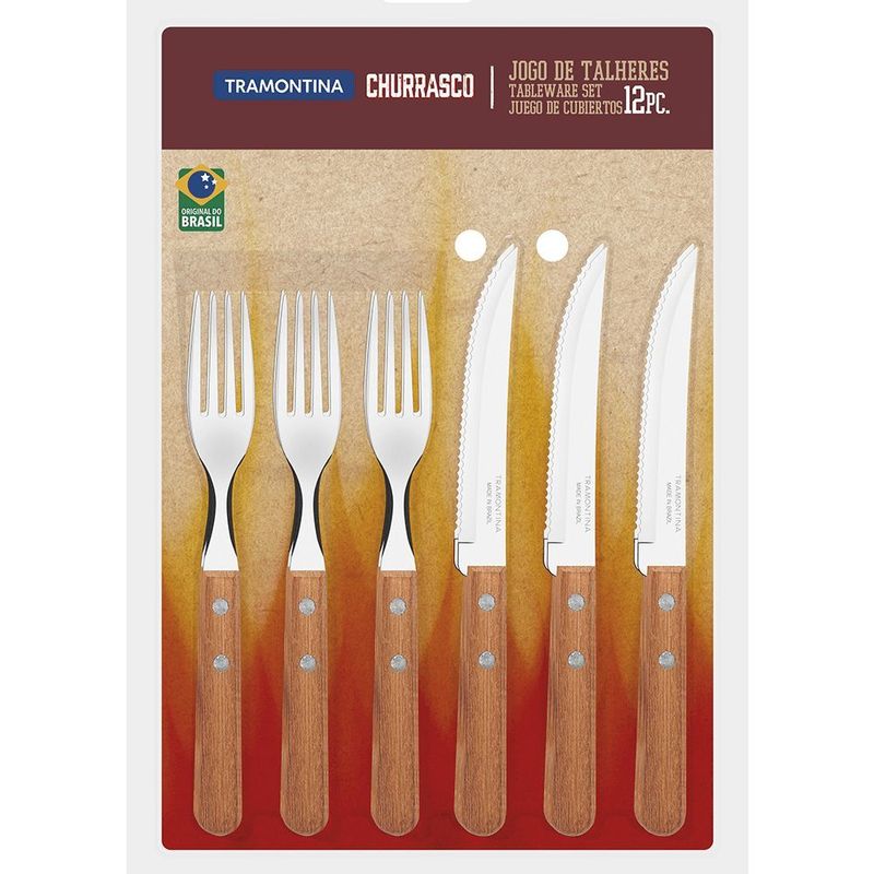 Faqueiro Tramontina Churrasco 12 P s Inox Madeira 22399 030 0