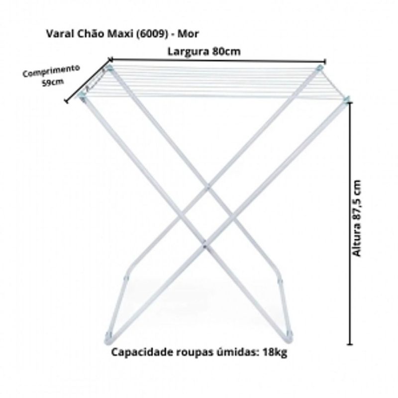 Varal de Ch o Mor Maxi 6009 10 Varetas Branco Dobr vel 3