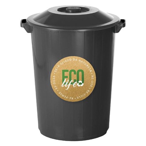 Lixeira Plasvale Recycle 62L PP Preta C/ Tampa