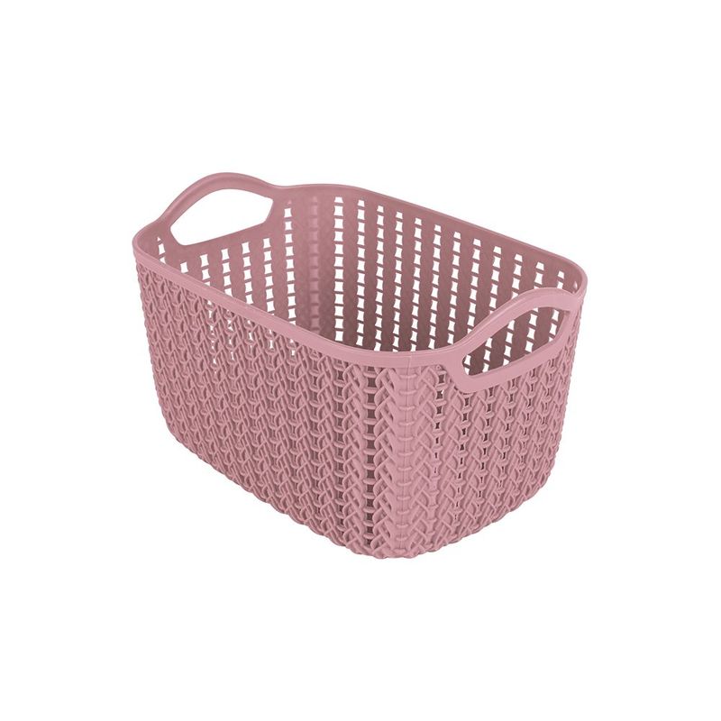 Cesto Mor Tran ado Retangular Alto Pequeno 3L Rosa 0