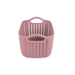 Cesto Mor Tran ado Retangular Alto Pequeno 3L Rosa 2