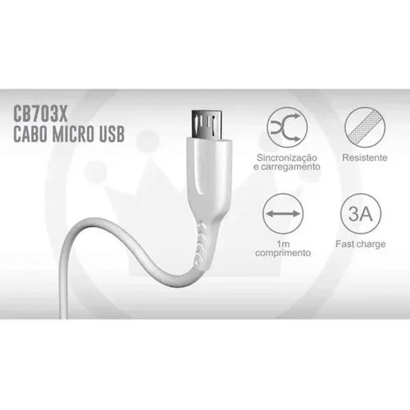 Cabo Kimaster Micro USB CB703X 1m Branco 2