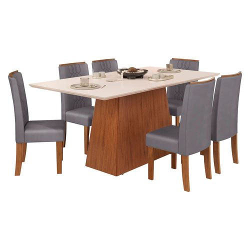 Conjunto Mesa DJ Móveis 31601 6 Cadeiras Off/Lunar