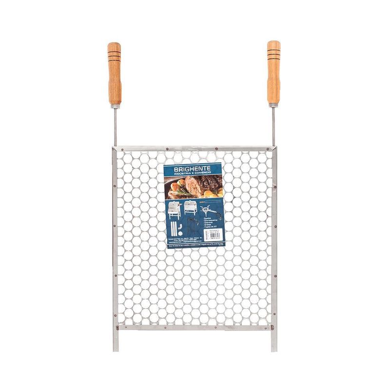 Grelha Brighente 2311 Moeda Inox 45x40cm Cabo Madeira 0