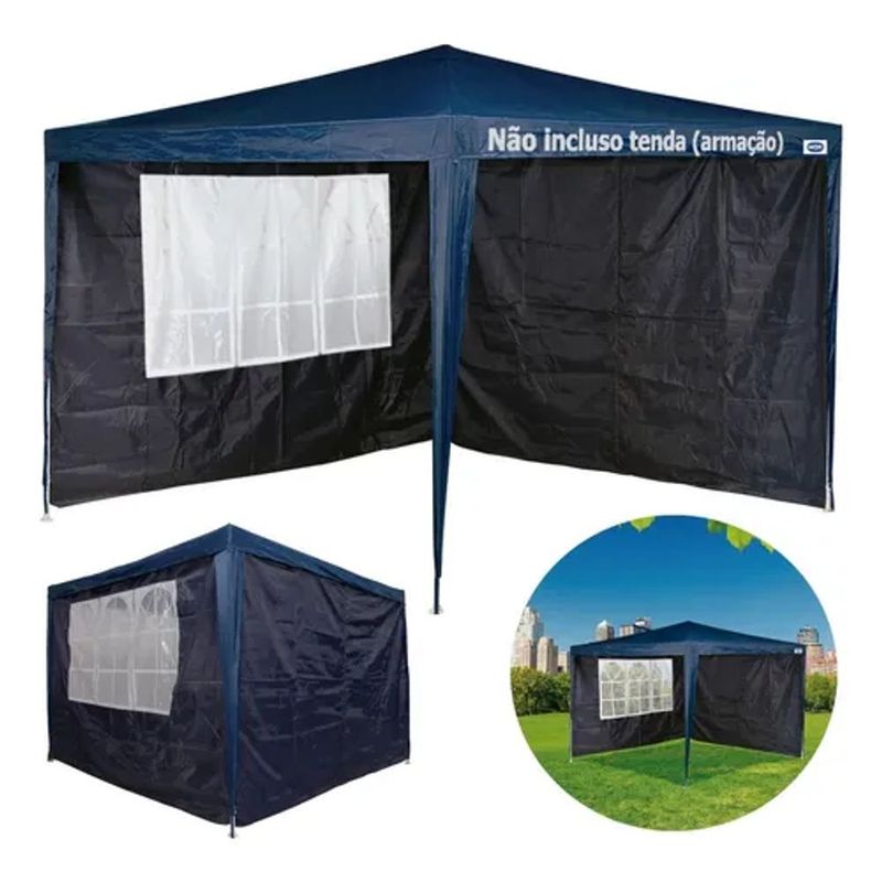 Kit Parede Gazebo Mor Oxford Azul 3x3m Janela 3