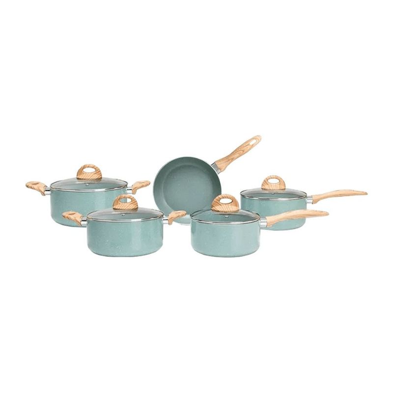 Conjunto Panela 5 Pe as Botanik Brinox - 4815 102 - Verde com Acabamento Soft-touch Amadeirado 0