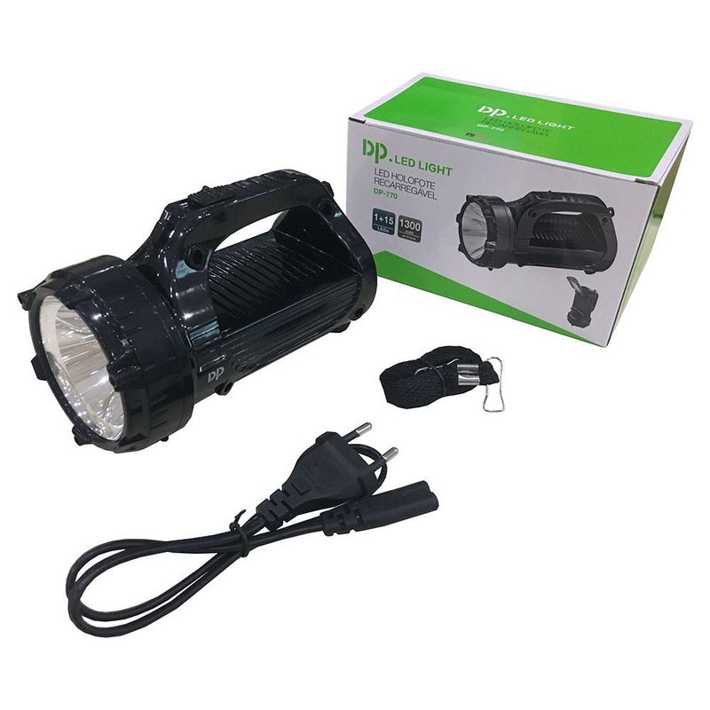 Lanterna Dinax Recarreg vel 16 LEDs Preta ABS 770 0