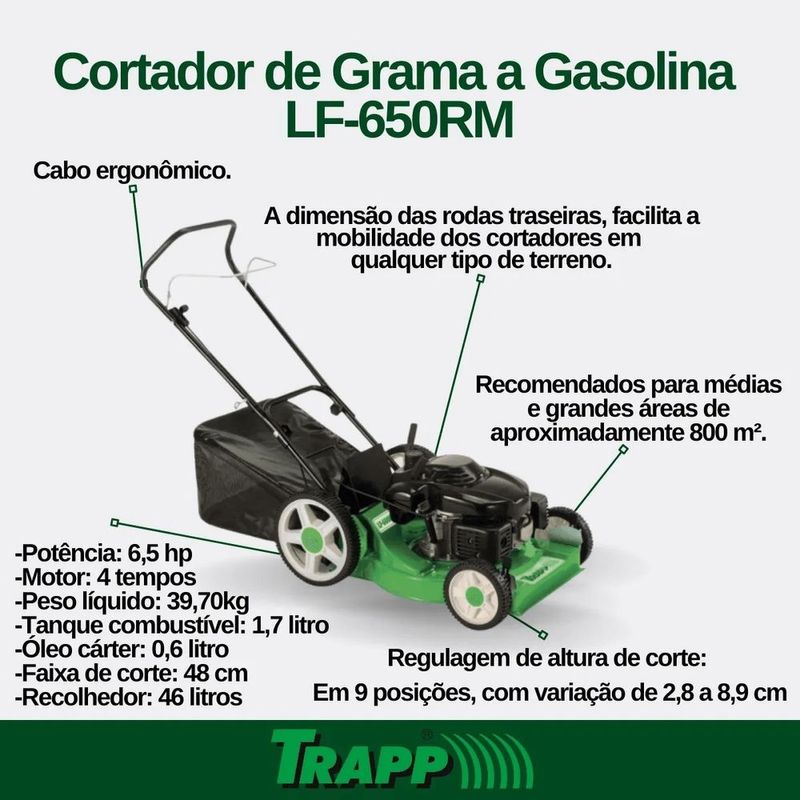 Cortador Grama Gasolina Trapp LF 650RM 6 5HP c Recol  2