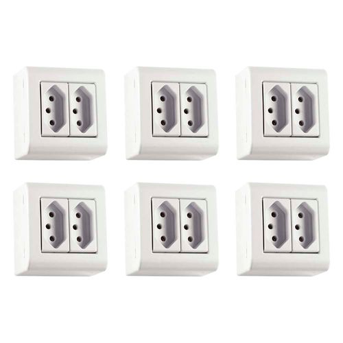 Kit Com 6 Caixas De Sobrepor Com Tampa 2 Postos Tramontina Liz Flex Branca - 57303/002