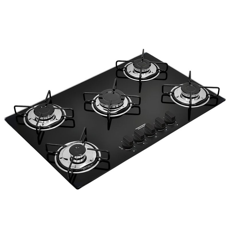 Cooktop a G s Tramontina Brasil 5 Bocas  Acendimento Superautom tico  Mesa de Vidro Temperado Preto - 94708 501 0