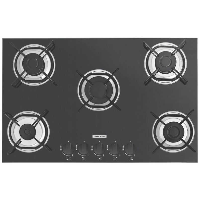 Cooktop a G s Tramontina Brasil 5 Bocas  Acendimento Superautom tico  Mesa de Vidro Temperado Preto - 94708 501 2