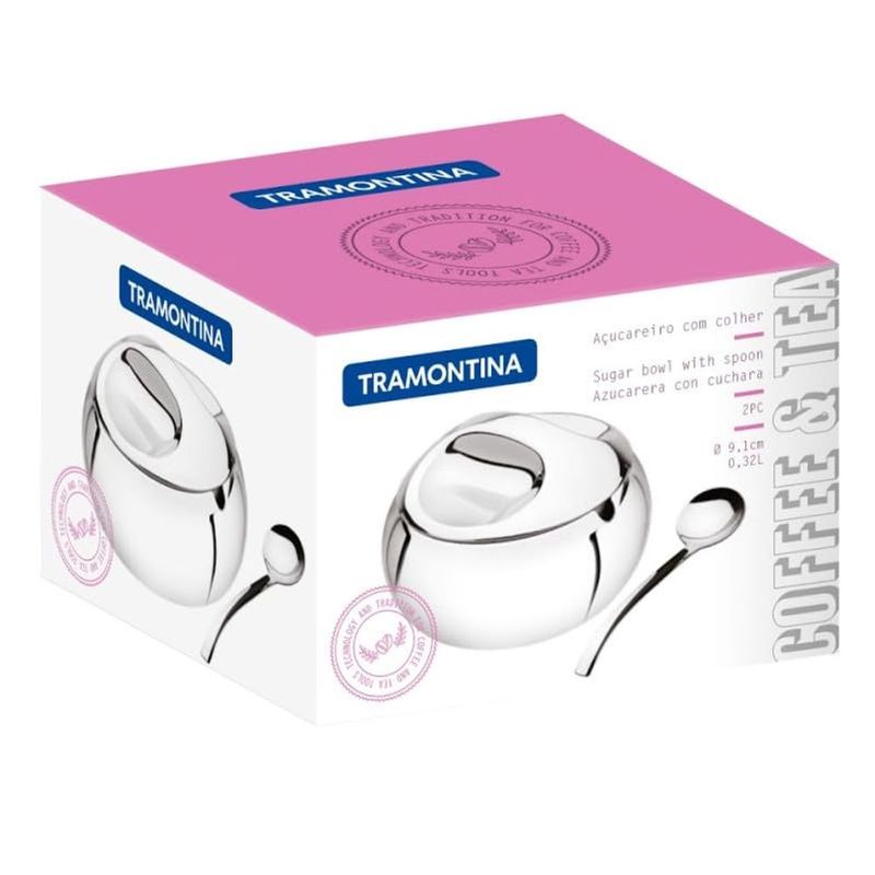 A ucareiro Tramontina 320ml  em A o Inox  com Tampa e Colher   64400 500 1
