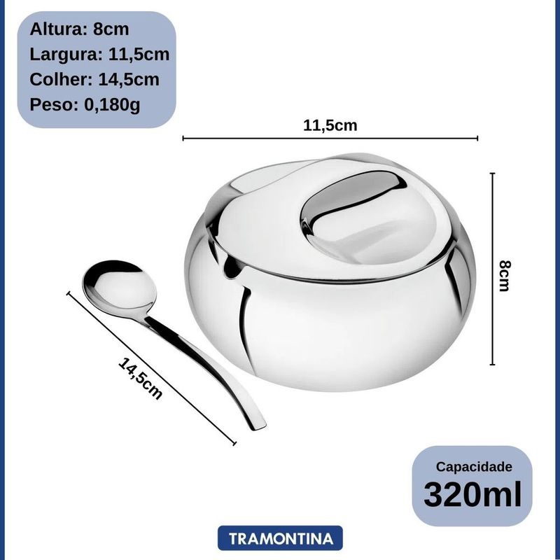 A ucareiro Tramontina 320ml  em A o Inox  com Tampa e Colher   64400 500 2