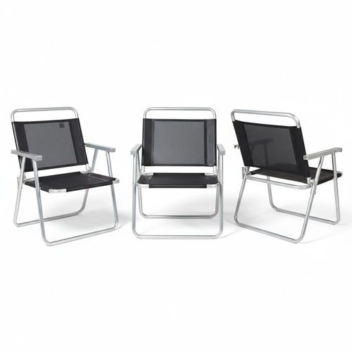 Conj. 3 Cadeiras Mor Oversize Alumínio Preto 140kg