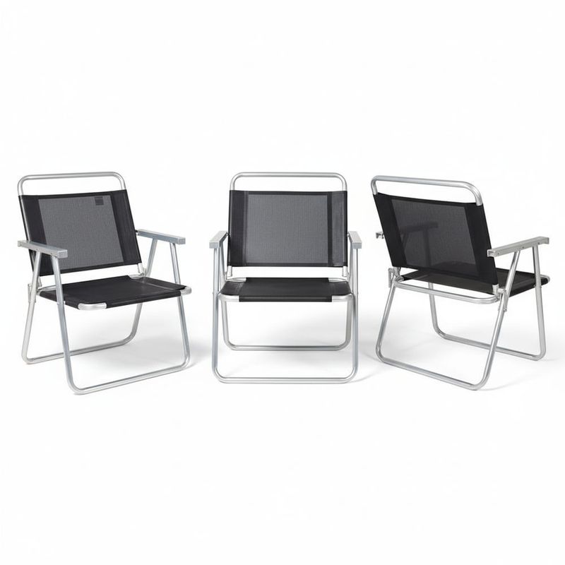Conj  3 Cadeiras Mor Oversize Alum nio Preto 140kg 0