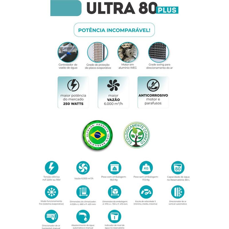 Climatizador de Ar Ultraar 80 Plus  Port til e Frio - 220V 3