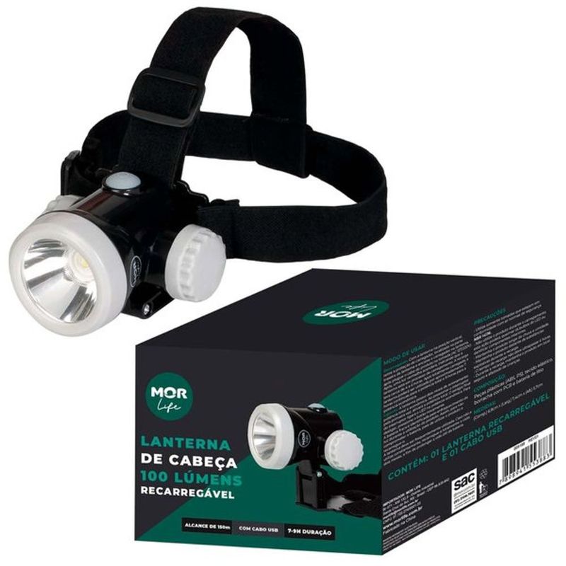 Lanterna P Cabeca Recarregavel 100 Lumens Mor 9188 4