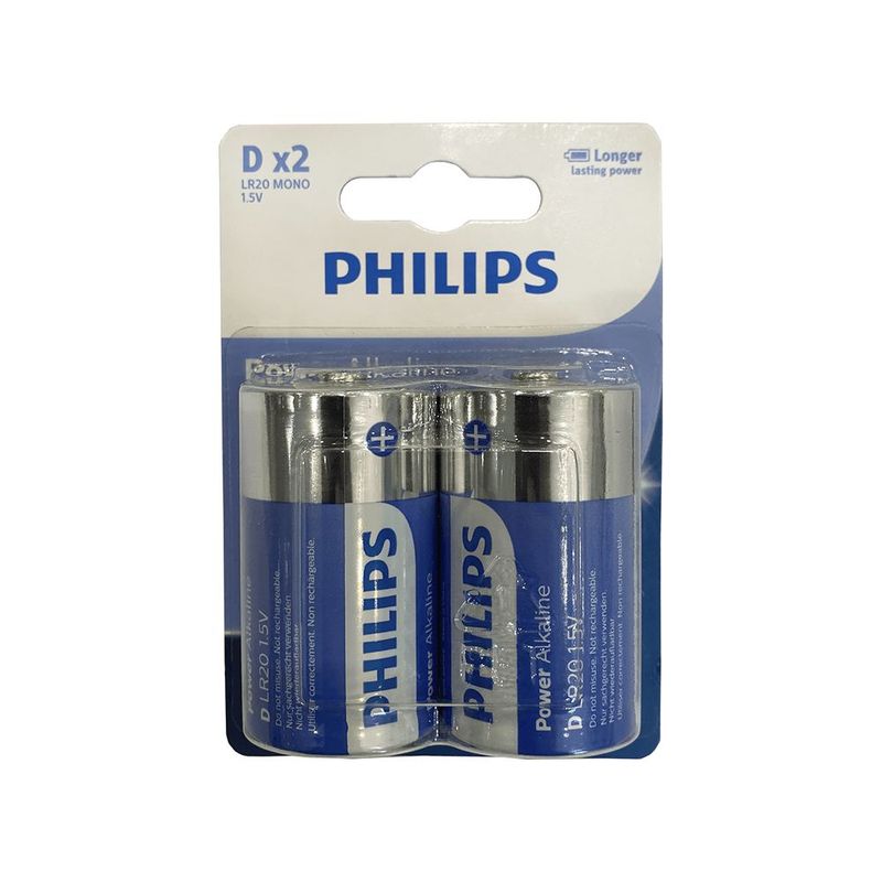Pilha Alcalina Grande D Philips Com 2 Unidades - Lr20p2b 59 0