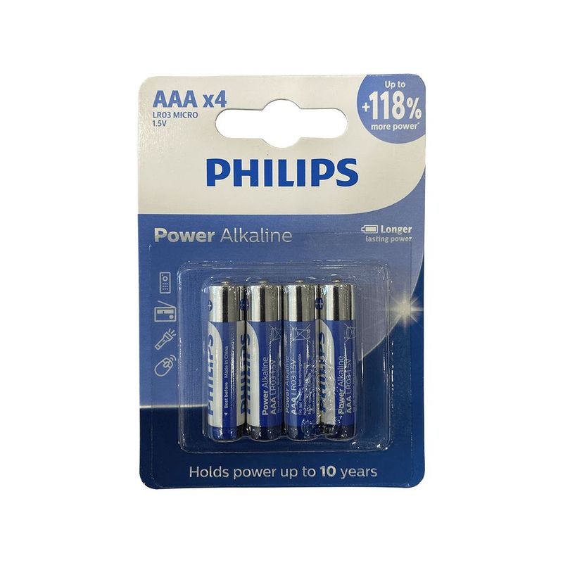 Pilha Alcalina Palito Aaa Philips Com 4 Unidades - Lr03p4b 59 0