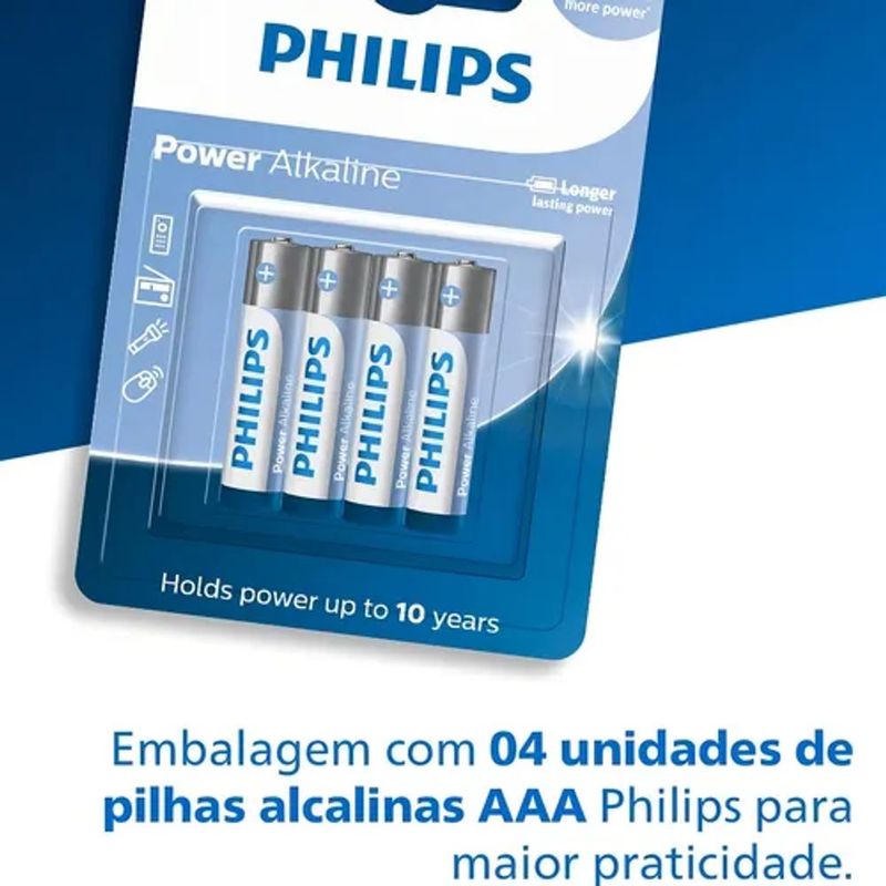 Pilha Alcalina Palito Aaa Philips Com 4 Unidades - Lr03p4b 59 3