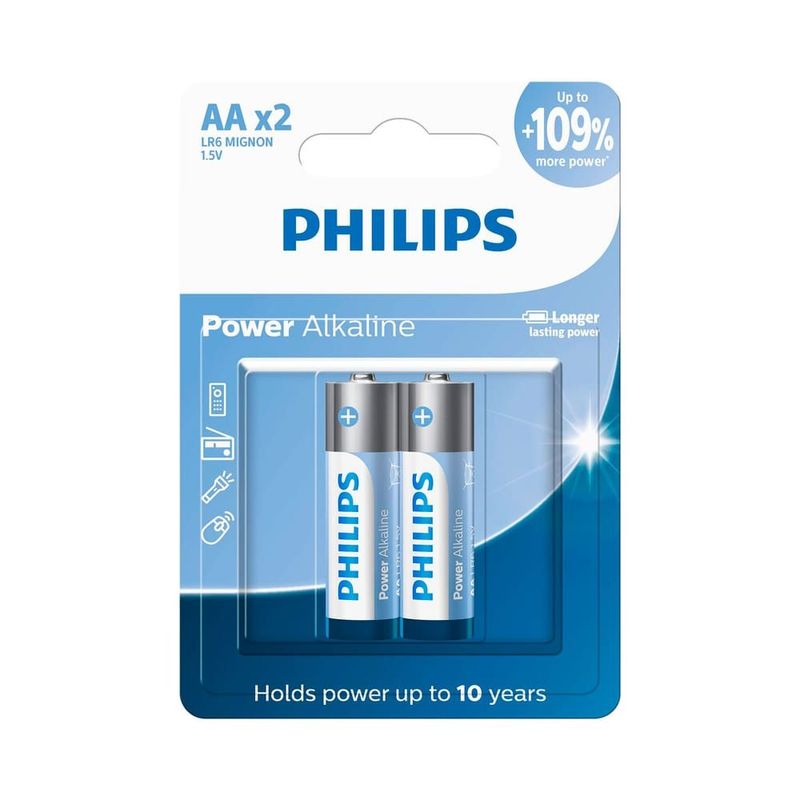 Pilha Alcalina Pequena Aa Philips Com 2 Unidades - Lr6p2b 59 2