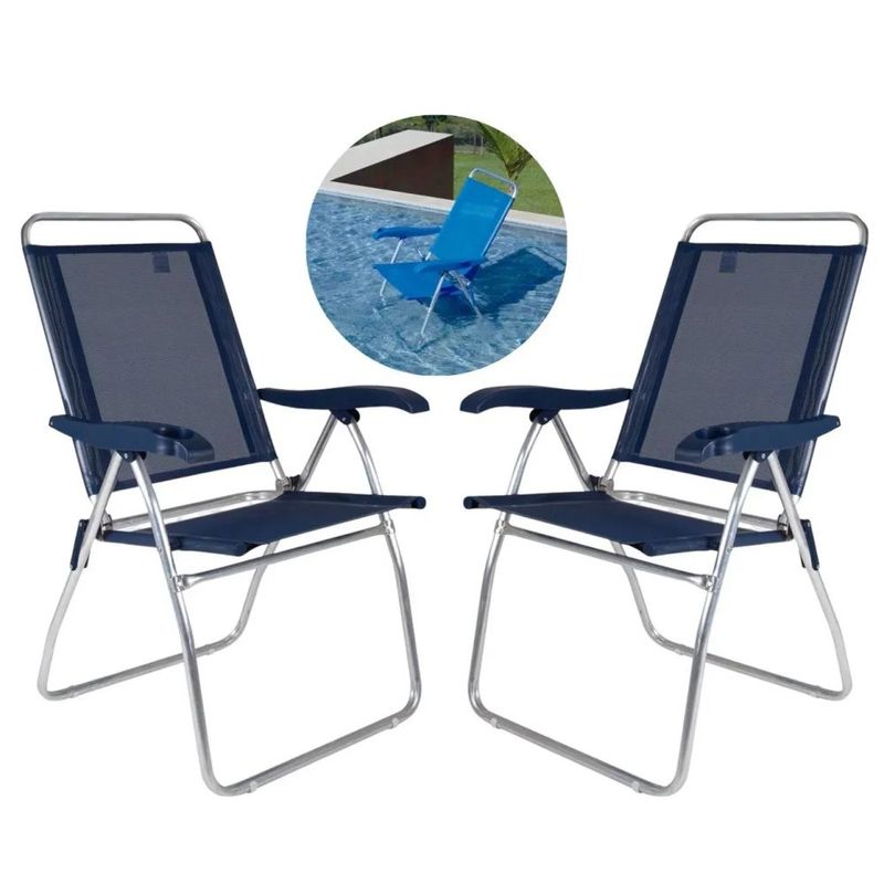 Conjunto Com 02 Cadeiras Reclin vel Mor Boreal Alum nio Azul- 2168 0