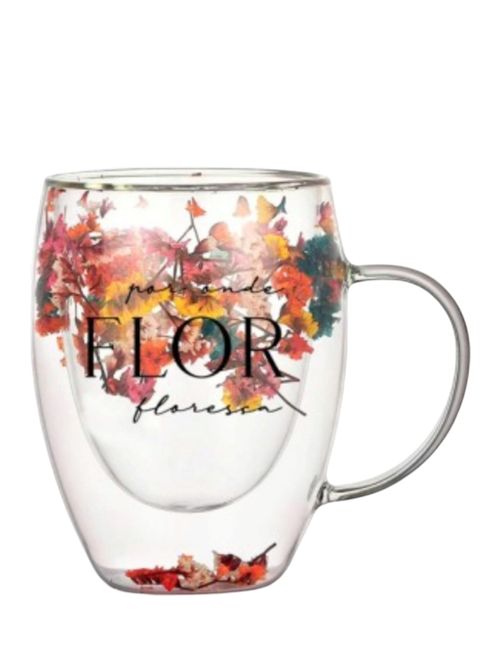 Caneca Vidro 320ml Flor E Amor Brasfoot*14011