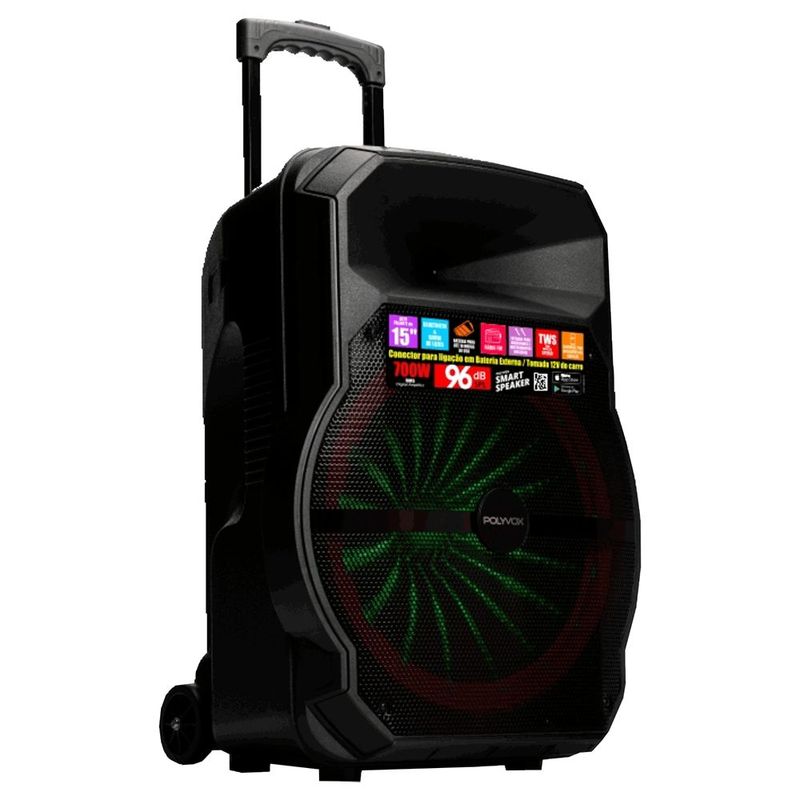 Caixa Amplificada Polyvox Xc-715t Woofer 15  700w  Com Bluetooth E R dio Fm 0