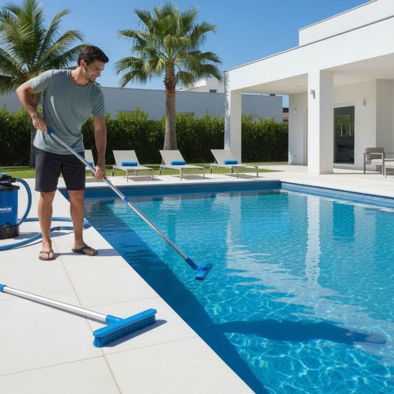 Kit Limpeza Piscina com Aspirador  Peneira  Escova e Ponteira Brustec - 18 0024 6