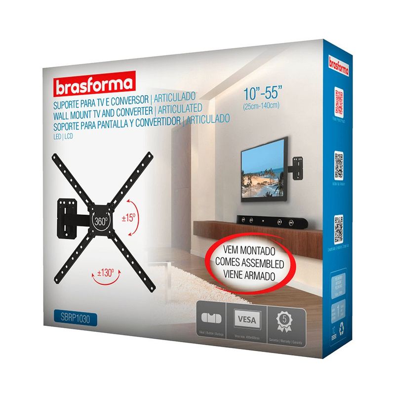 Suporte para TV Articulado Brasforma  10  a 55  - SBRP1030 1