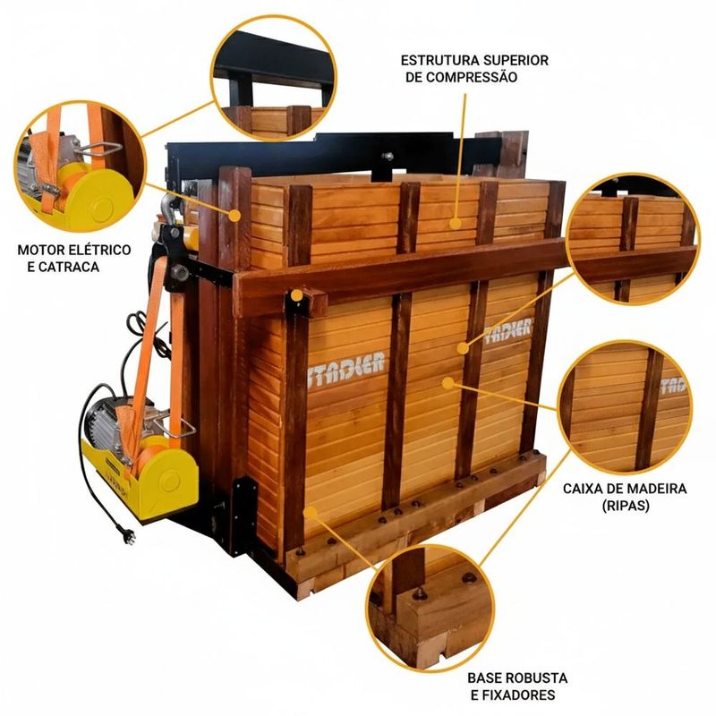 Prensa para Enfardar Fumo Stadler El trica de Madeira com Cinta - 202 1