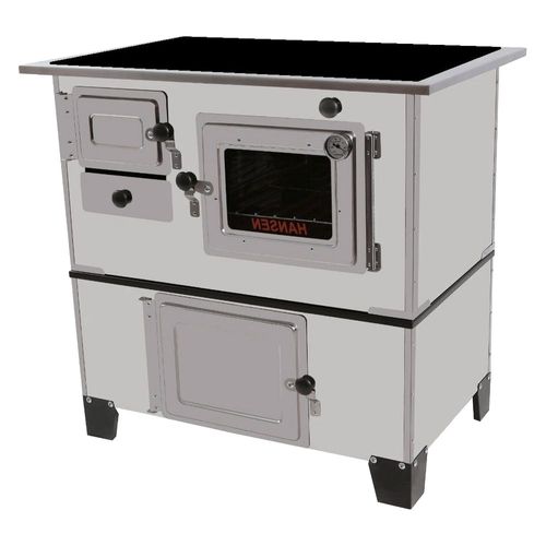 Fogão a Lenha Hansen N1 Gabinete Luxo Inox Chapa Vitrocerâmica - Saída Esquerda