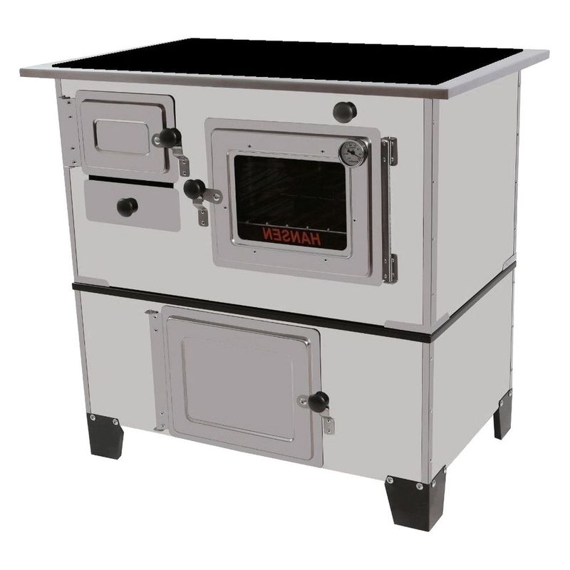 Fog o a Lenha Hansen N1 Gabinete Luxo Inox Chapa Vitrocer mica - Sa da Esquerda 0