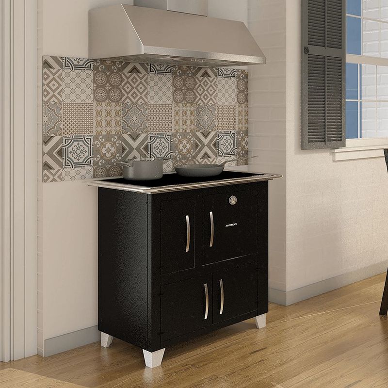 Fog o a Lenha Antonow Montreal Preto com Chapa Vitrocer mica - Chamin  Sa da Lado Direito 2