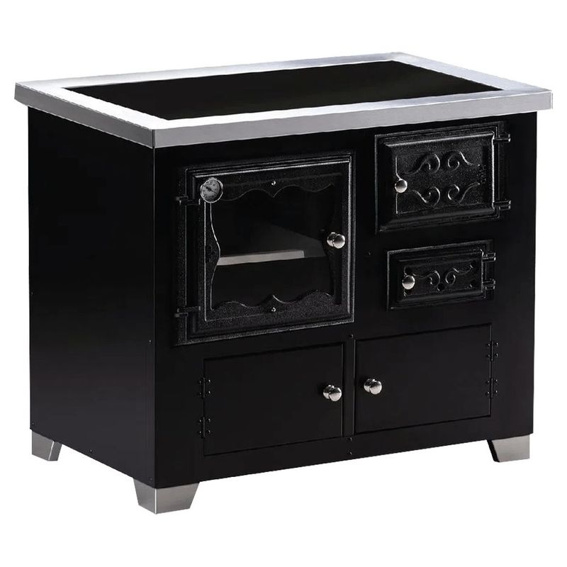 Fog o a Lenha HMD Romano Preto com Chapa Vitrocer mica - Chamin  Sa da Lado Esquerdo 0