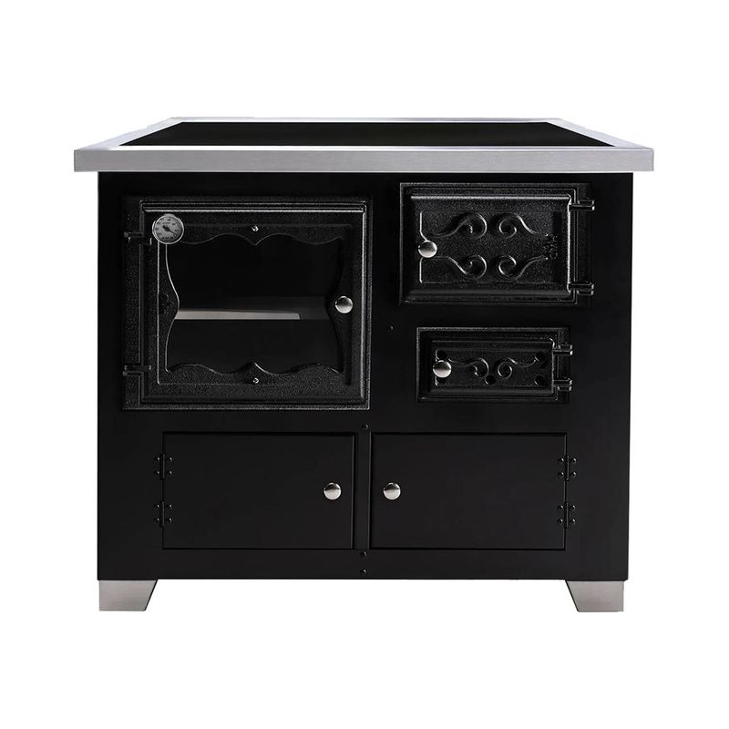 Fog o a Lenha HMD Romano Preto com Chapa Vitrocer mica - Chamin  Sa da Lado Esquerdo 1