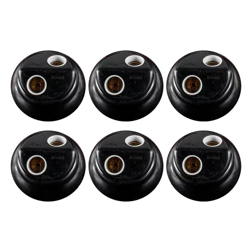 Kit com 6 Plafons Ilumi com Base para 2 Lâmpadas E27 100W 250V, Preto - 18082