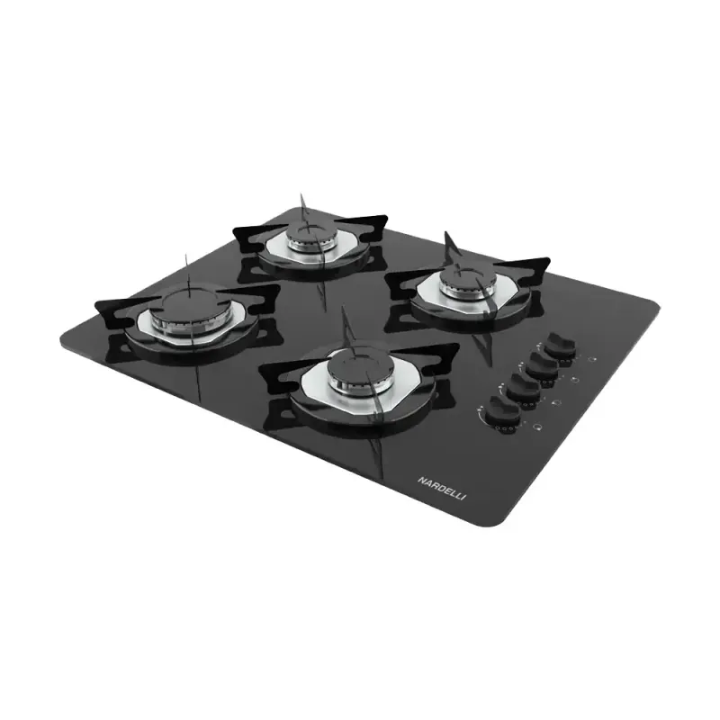 Cooktop A Gás 4 Bocas Nardelli Safe, Mesa De Vidro Preto Com