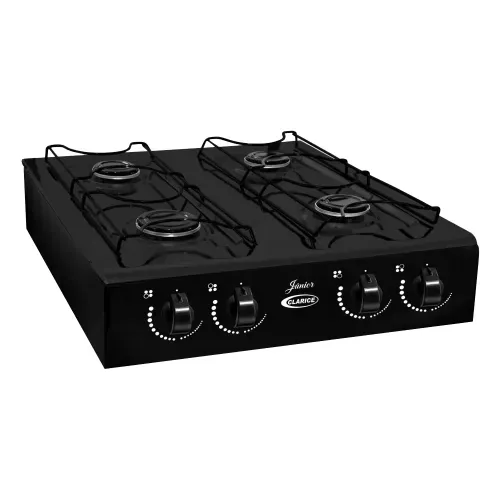 Fogão a Gás Clarice Junior 4 Bocas, de Mesa Vidro, Portátil, Acendimento Manual, sem Tampa - Preto