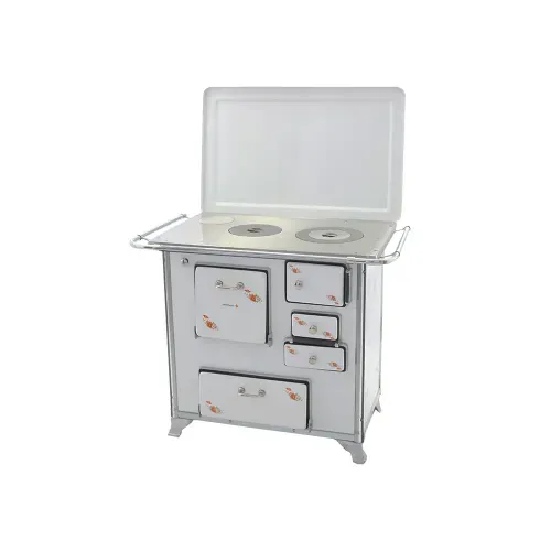 Fogão a Lenha Venâncio Nº1 Gabinete Tradicional Branco/Estampa Florida com Tampa - Chaminé Saída Lado Esquerdo