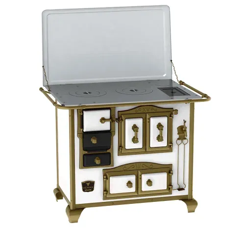 Fogão a Lenha Venax N2 Gabinete Imperador Renaissance Branco com Tampa e Caldeira - Chaminé Saída Lado Direito