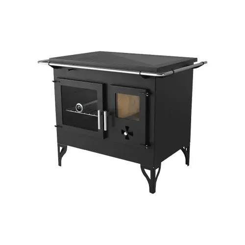 Fogão a Lenha Metávila N2 Barcelona F820VTE Grafite, com Dupla Combustão e Chapa Vitrocerâmica - Chaminé Saída Lado Esquerdo