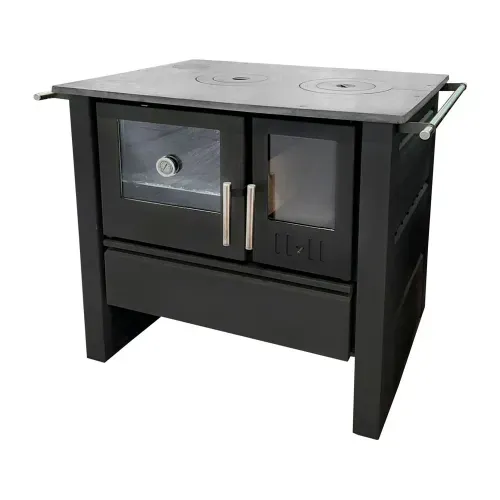 Fogão a Lenha Metávila Fusion LIV805E Grafite, com Dupla Combustão - Chaminé Saída Lado Esquerdo