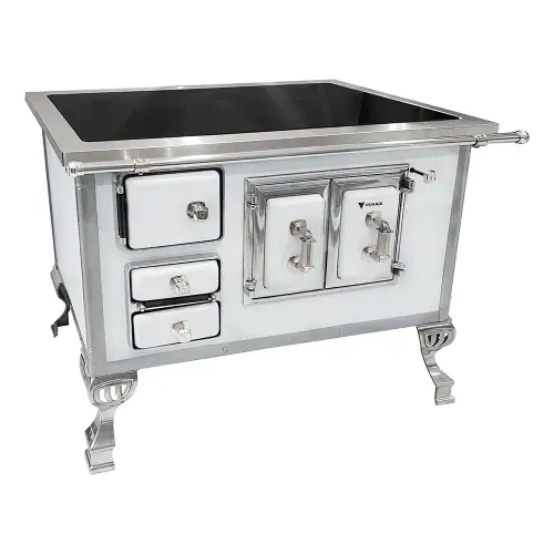 Fogão A Lenha Venax Nº2 Século XVIII Premium Branco Com Chapa Vitrocerâmica - Chaminé Saída Lado Direito