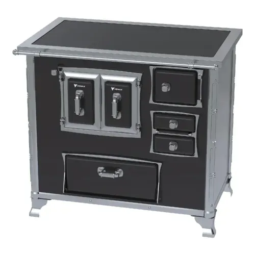 Fogão a Lenha Venax  N2 Gabinete Gii Século XVIII Premium Preto com Chapa Vitrocerâmica - Chaminé Saída Lado Esquerdo