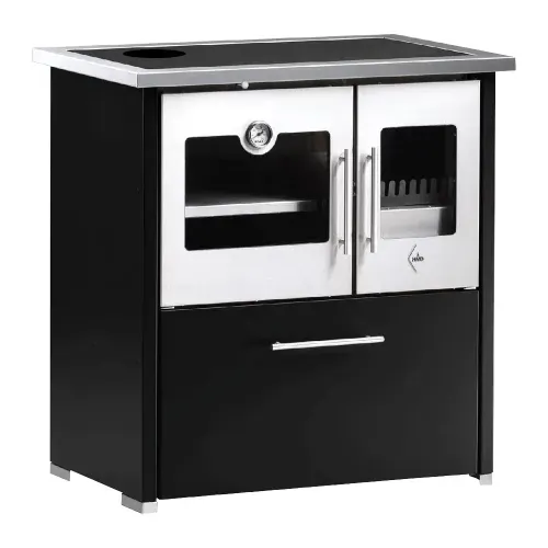 Fogão a Lenha HMD Trento Preto, com Chapa Vitrocerâmica e com Furo na Chapa - Chaminé Saída Lado Esquerdo