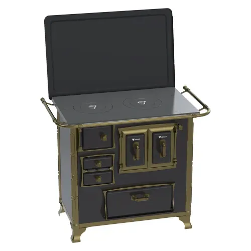 Fogão a Lenha Venax N1 Gabinete GII Século XVIII Renaissance Preto com Tampa - Chaminé Saída Lado Direito